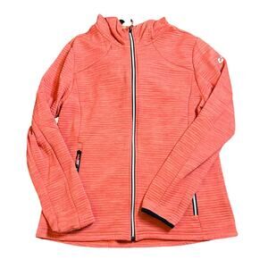 Killtec Fleece Textured Full Zip Hooded Jacket Womens Size 12 Coral Zip Pockets